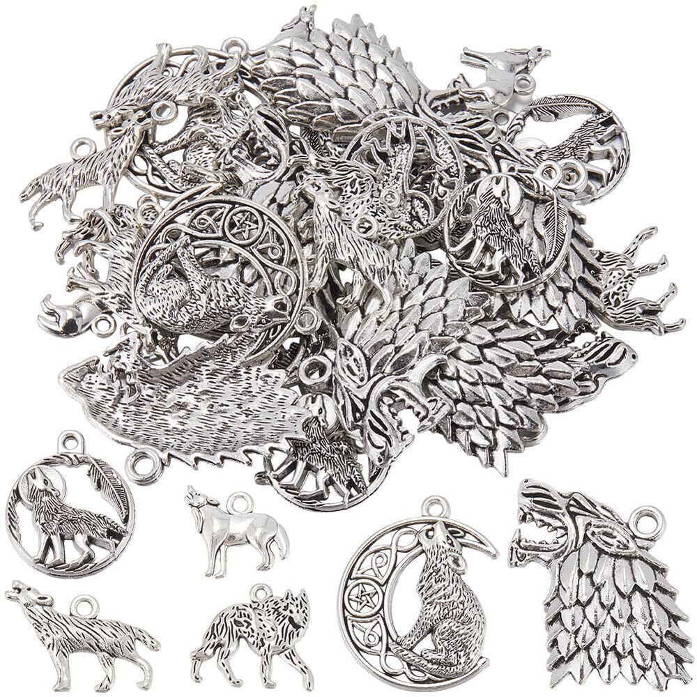 7880 1 BOX 48Pcs 6 Stlyes Wolves Charms Wolf Charm Bulk Alloy Ancient
